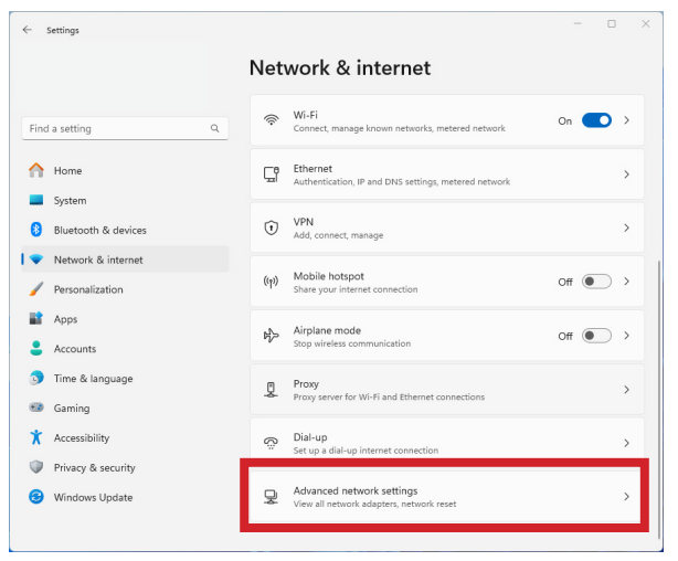 Advanced network settings location