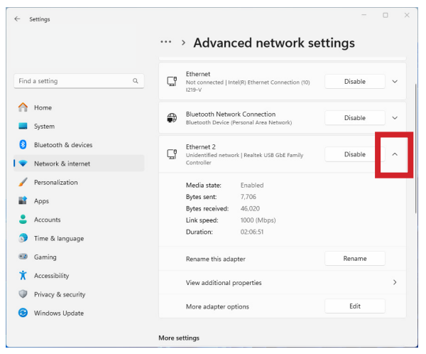 Selecting Ethernet adapter