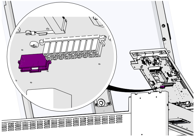 Accessing and disconnecting the flex cable beneath the control module.