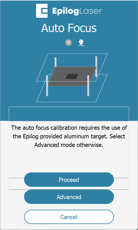 Proceed button on the autofocus calibration screen.
