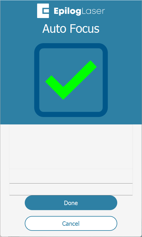 Autofocus calibration complete message.
