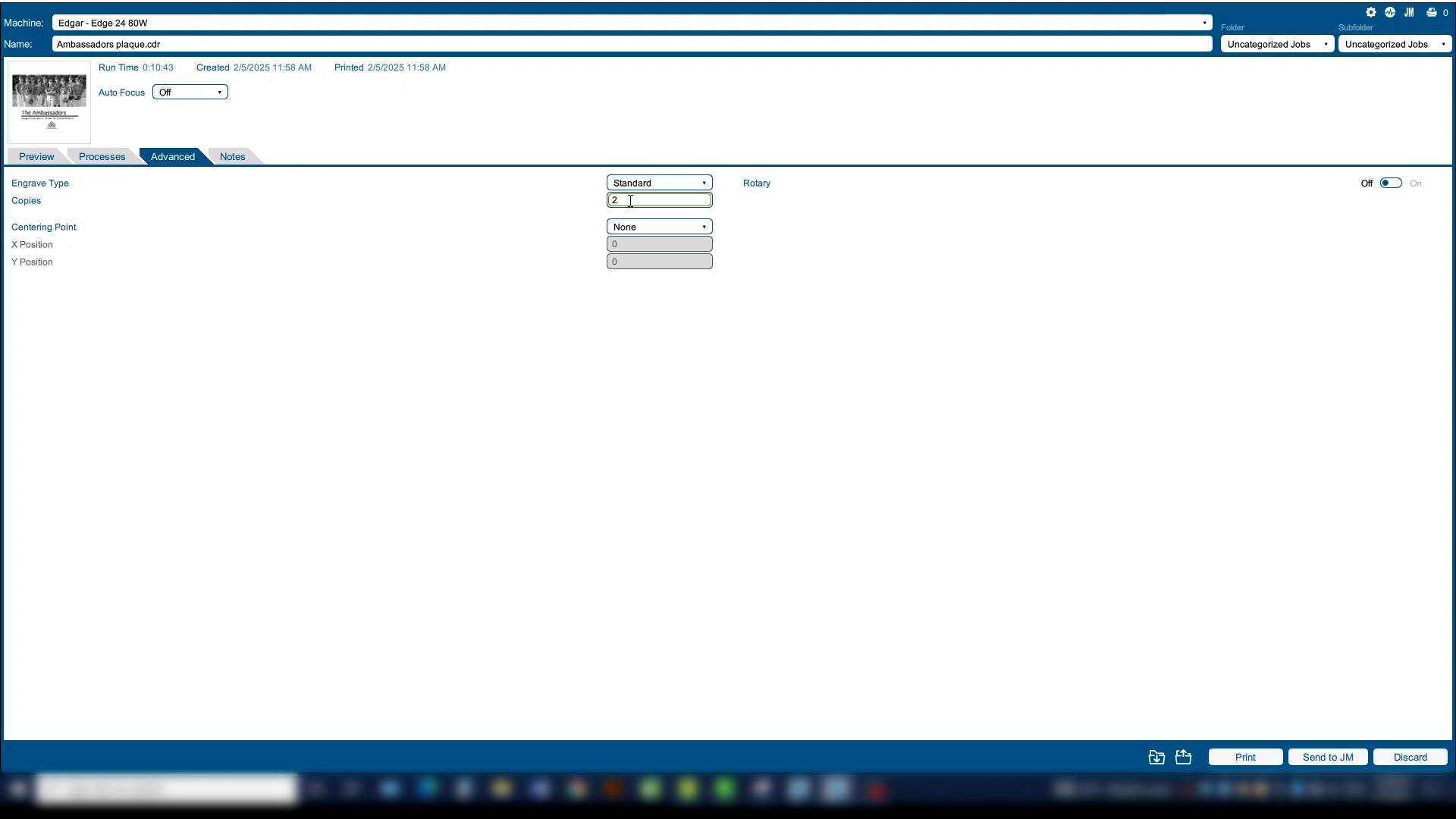 Advanced tab showing Copies setting in Dashboard