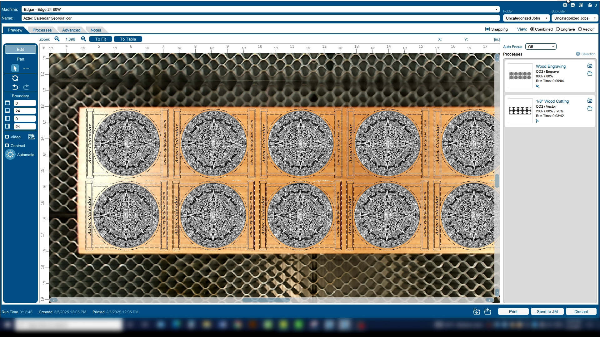 Dashboard with multiple circular objects showing engraving setup