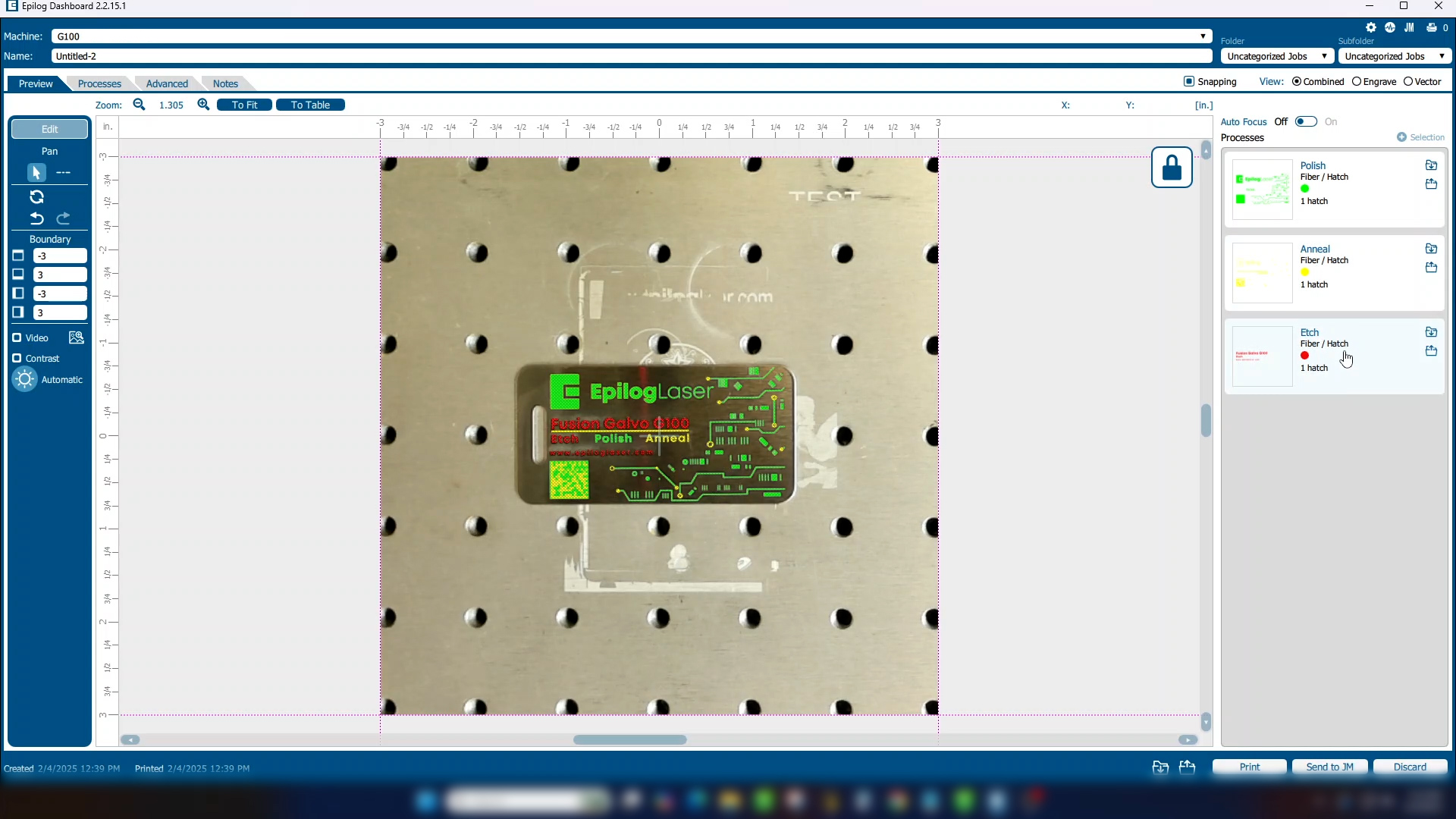 Fusion Galvo control panel screenshot