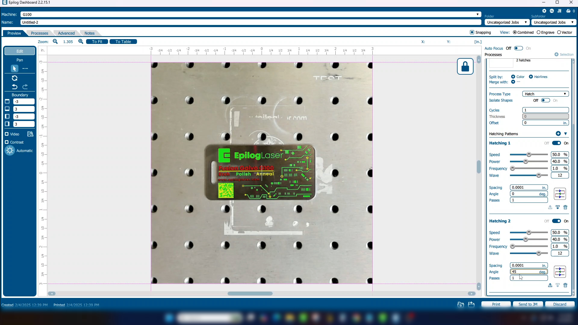 Settings for pass angles in Fusion Galvo hatch patterns