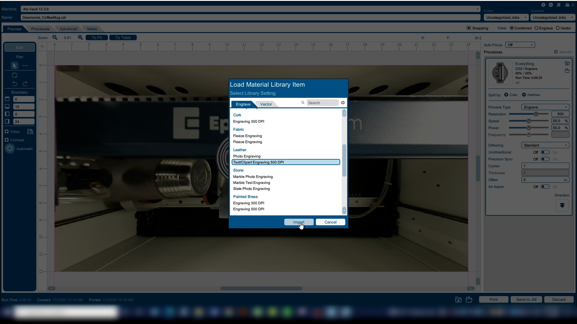 Advanced tab open in rotary setup