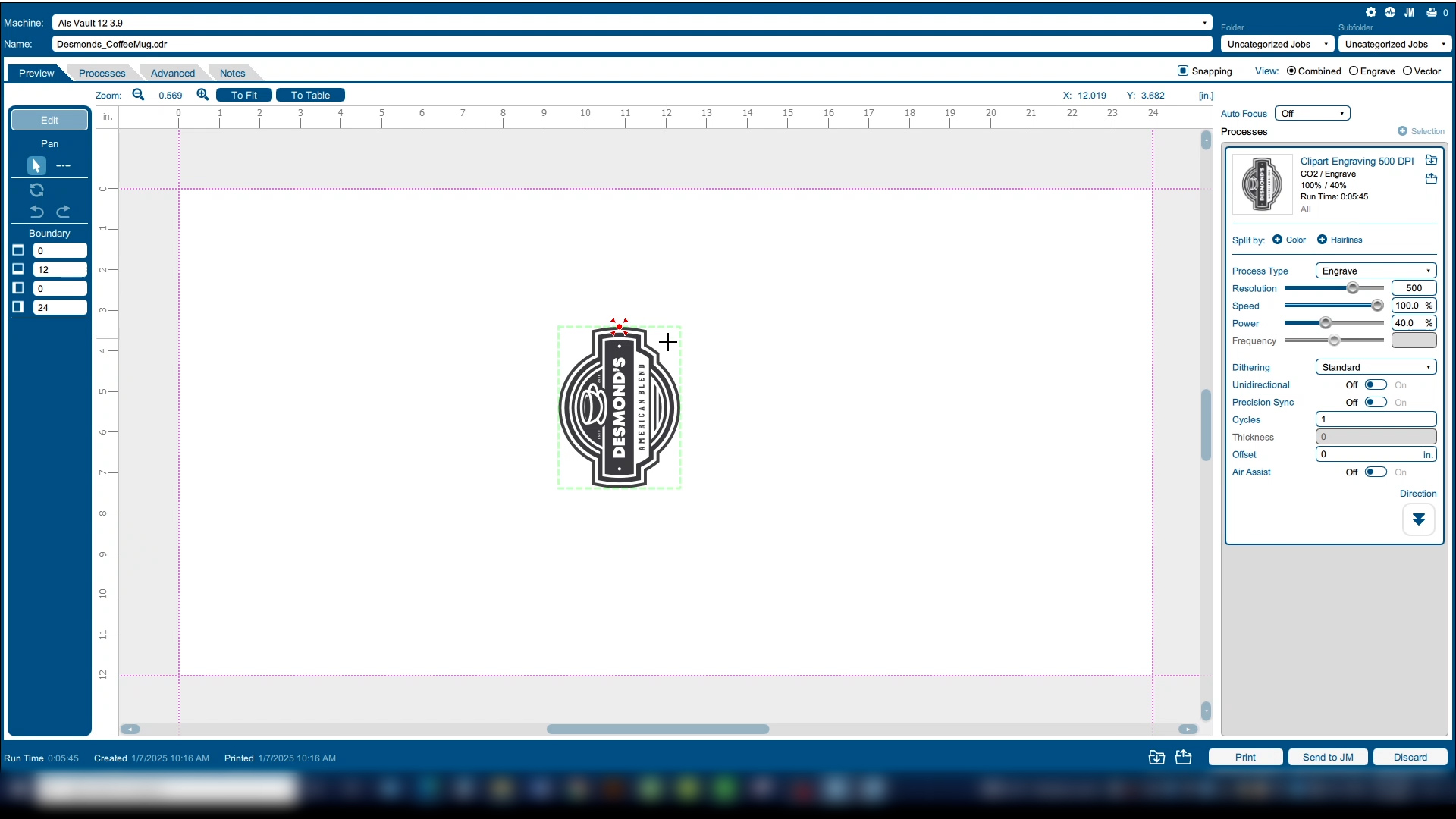 Laser red dot pointer centered on mug