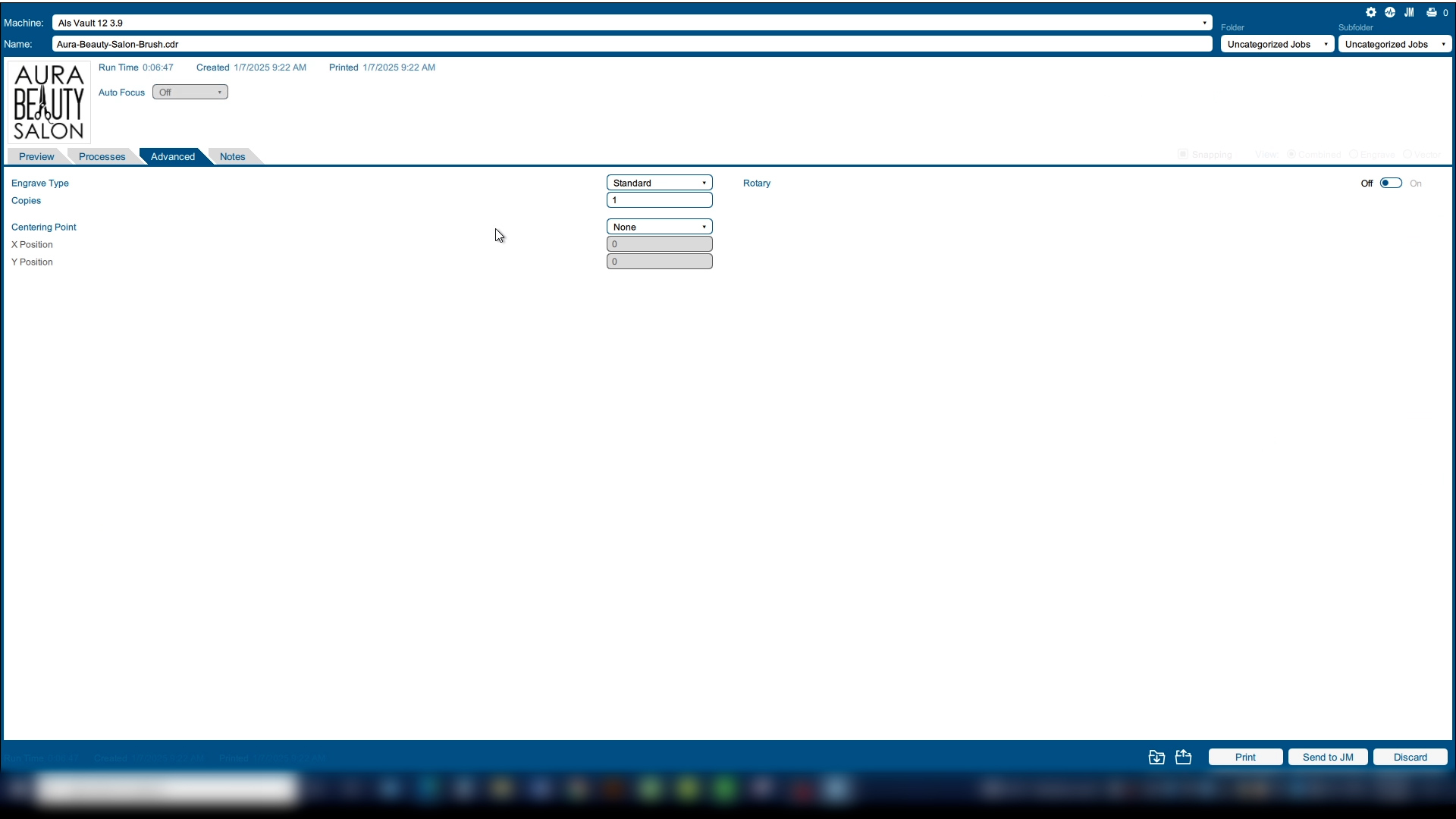 Laser Dashboard showing the Advanced tab