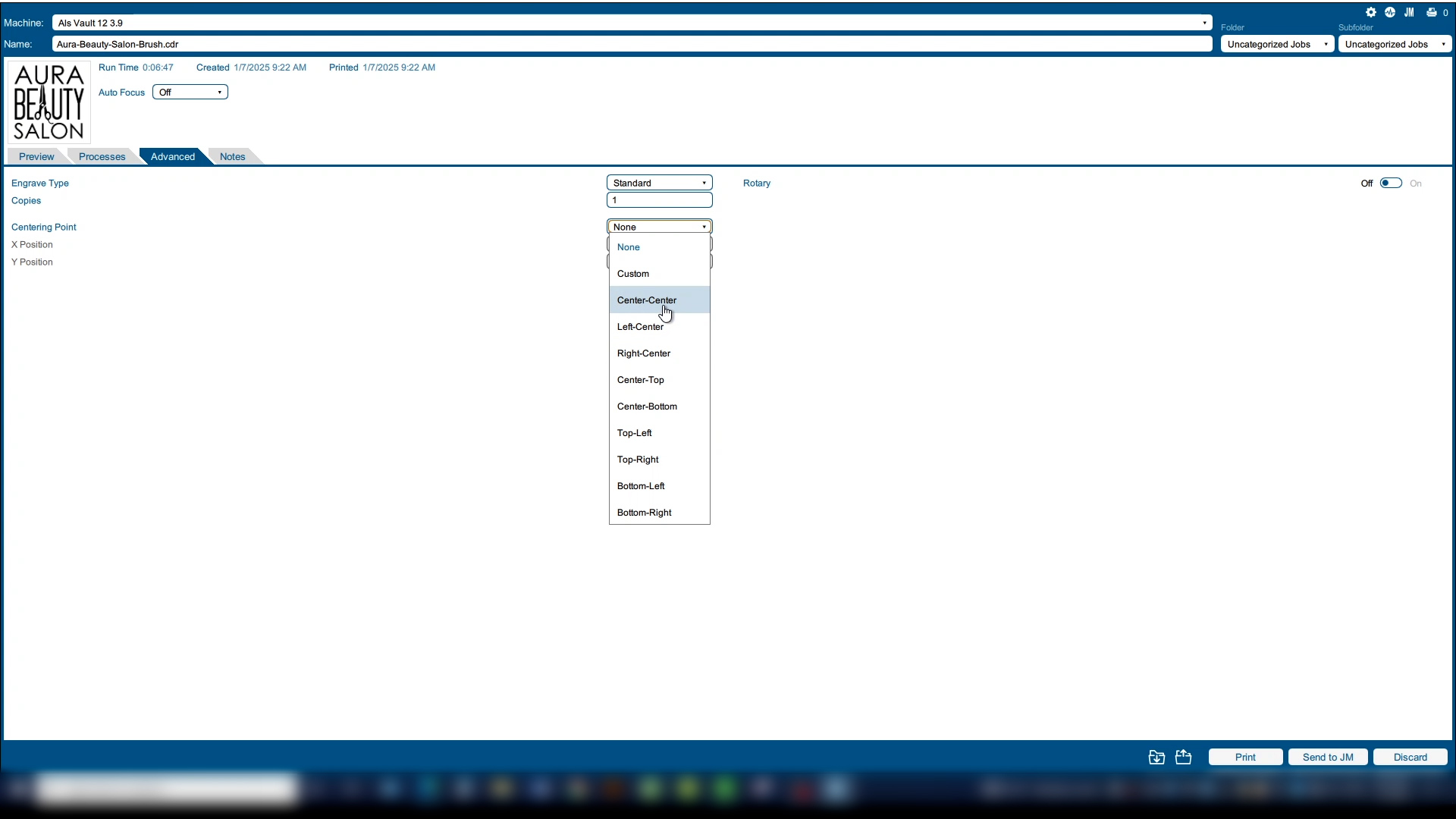 Dashboard selecting center-center as centering point