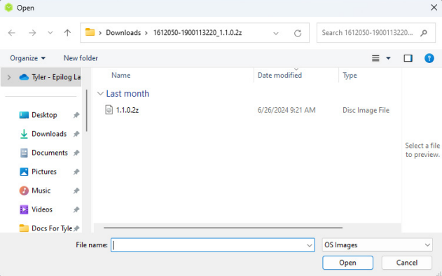 Navigating to the disc image file