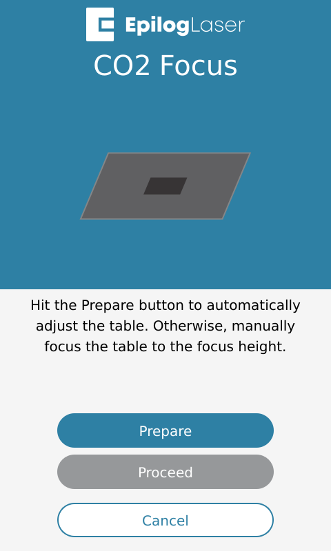 Prepare job screen for focus calibration.