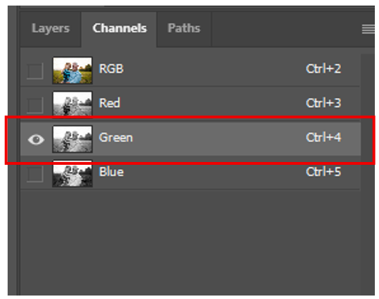 Selecting Green Channel in Photoshop