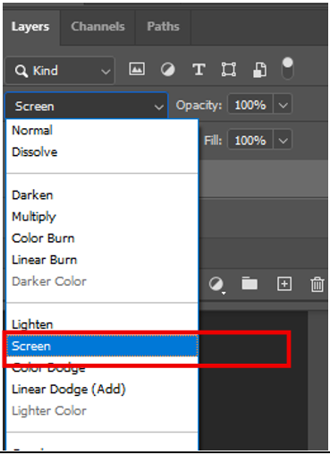 Changing blending mode to Screen
