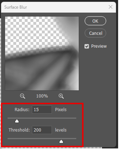 Surface Blur settings