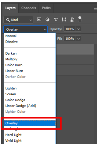 Overlay blending mode