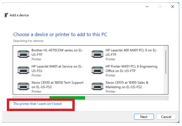 Add a printer not listed