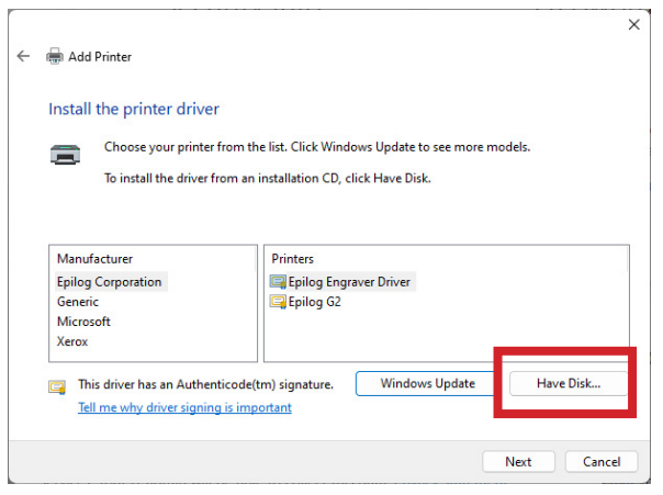 Have Disk selection