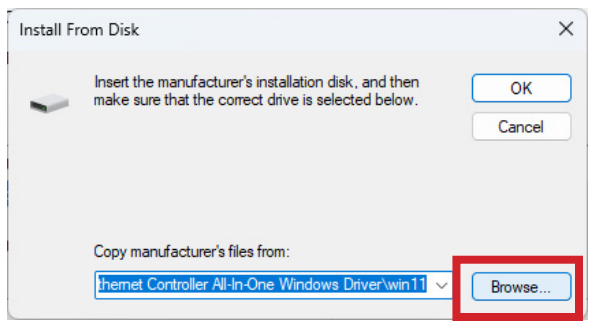 Browse for INF file