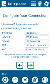 IP Address configuration screen
