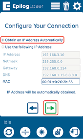 Successful IP address setup confirmation