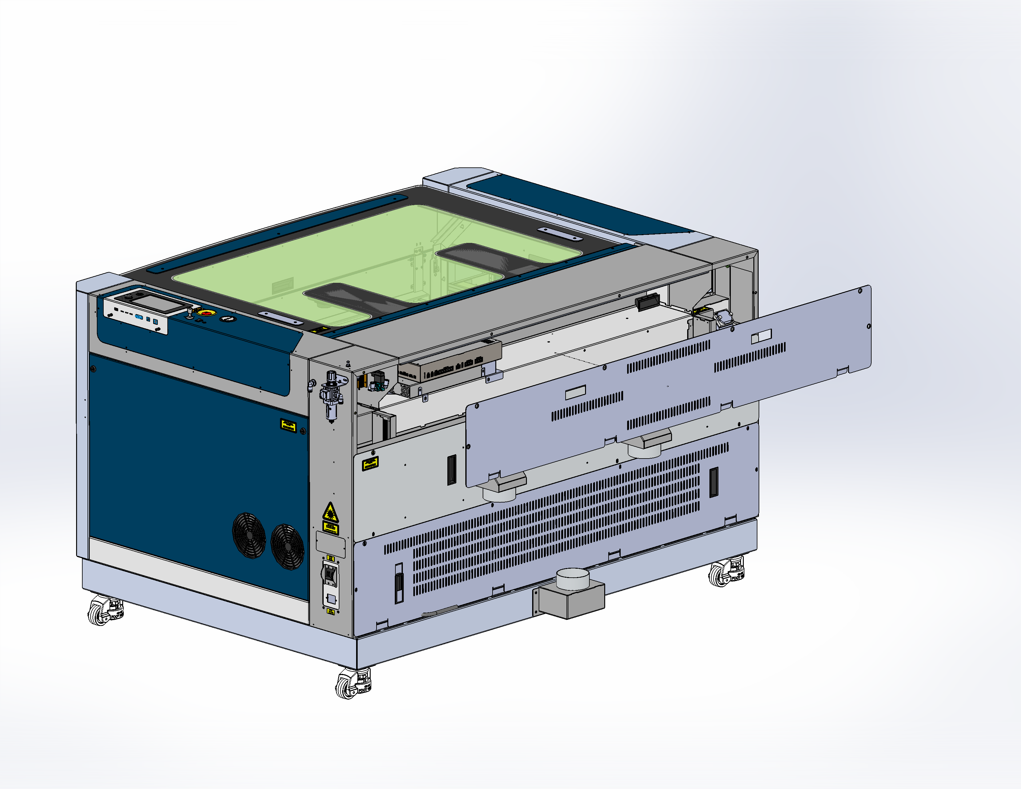 Removing the rear-top panel of the Fusion Pro 48 laser.