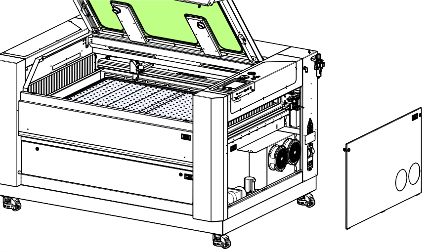 Removing the left side panel of the laser machine