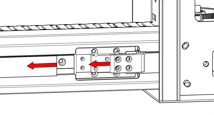 Pulling new belt through the rail