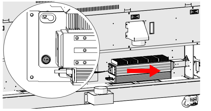 Engaging guide pin on CO2 laser tube.