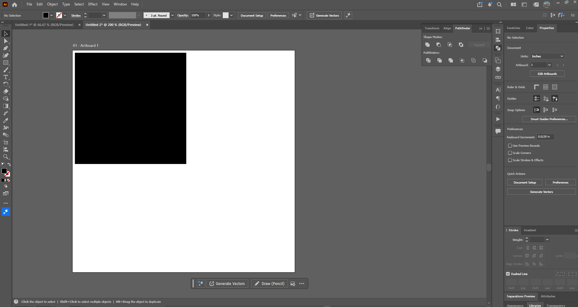 Page consacrée aux logiciels graphiques, comportant un rectangle noir de 2 pouces sur 2 pouces situé près du coin supérieur gauche