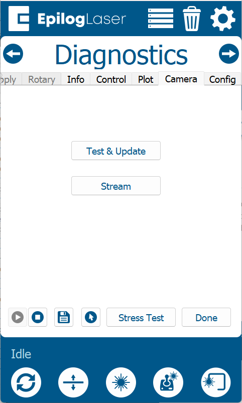 Diagnostics screen with the Test & Update button.