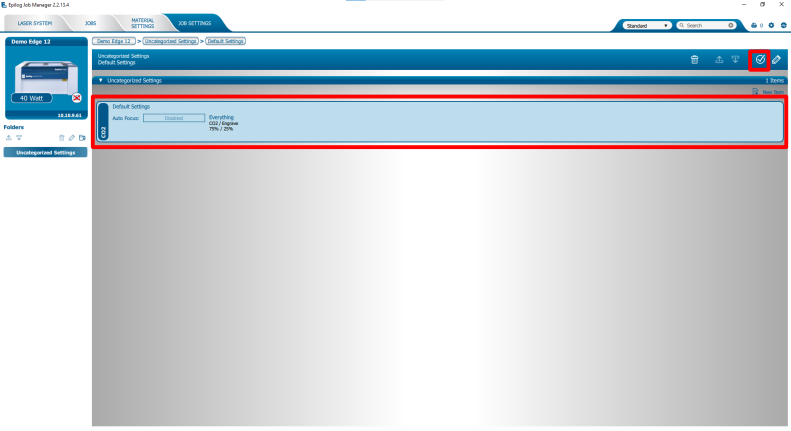 Selecting exported job settings and setting as default.