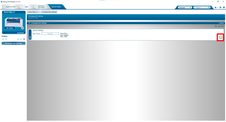 Check mark indicating default job settings.