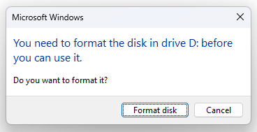 Cancel reformat if prompted