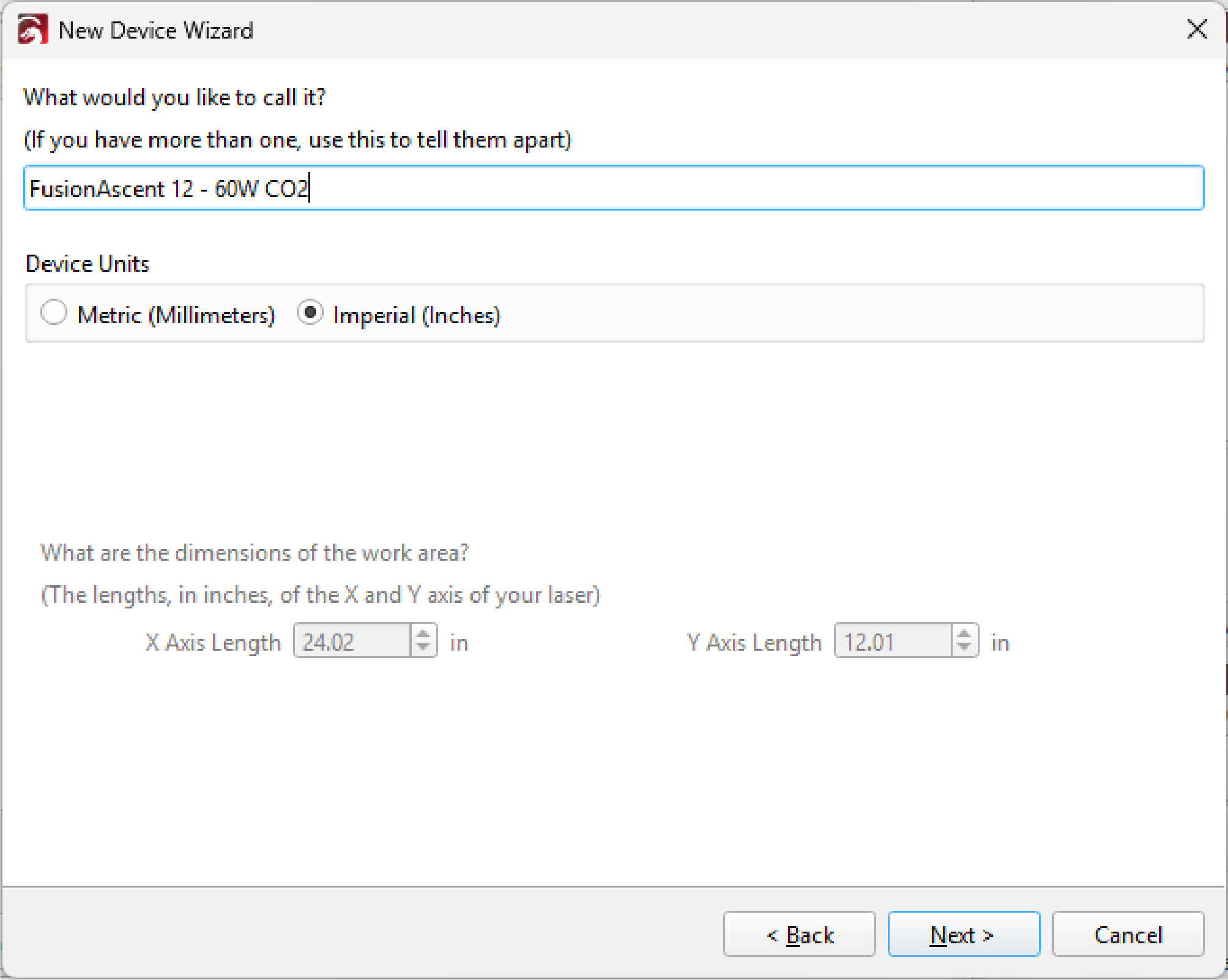 Machine name and units fields
