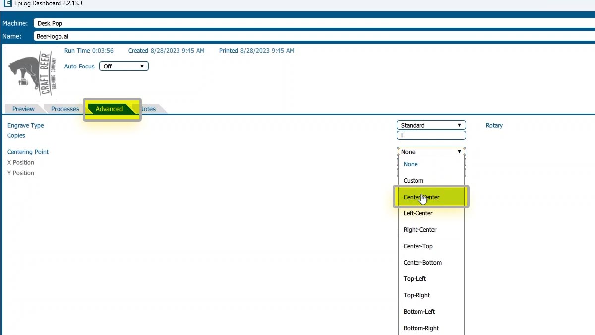 Import the engraving settings. import the engraving settings