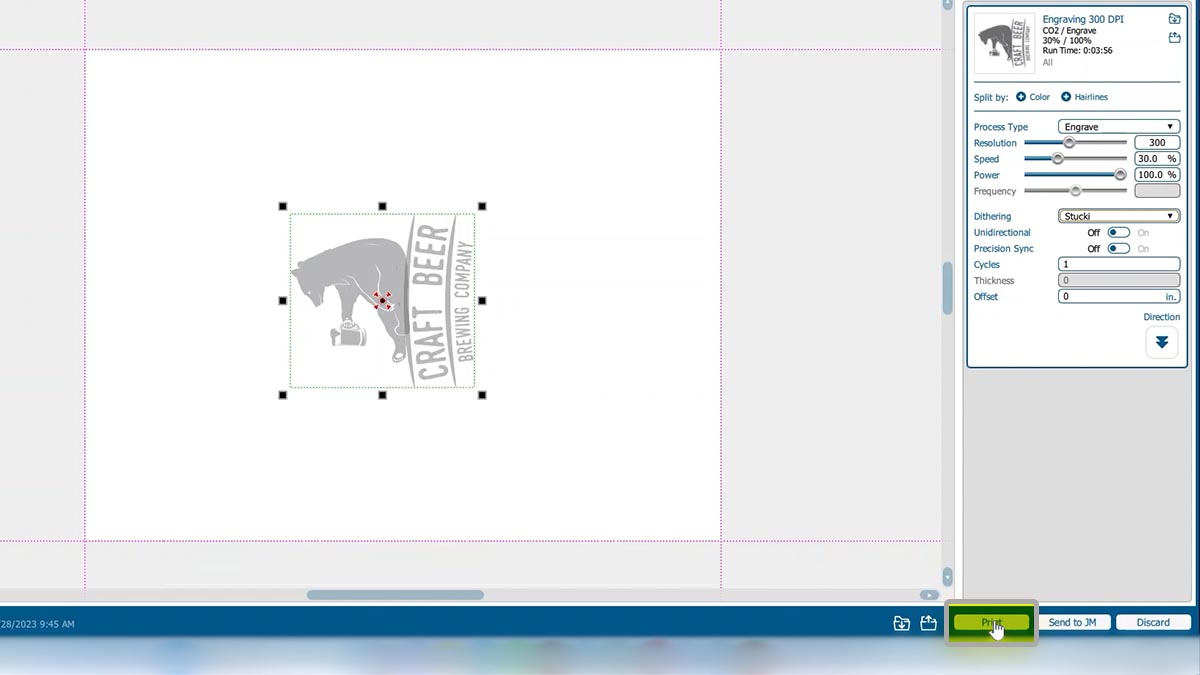 Print to the laser. artwork in Epilog Laser Dashboard