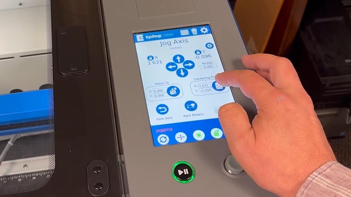 Click Centering Point. selecting the centering point at the laser