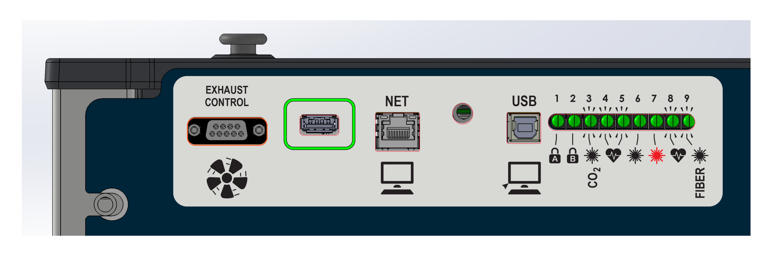 USB port location on the machine